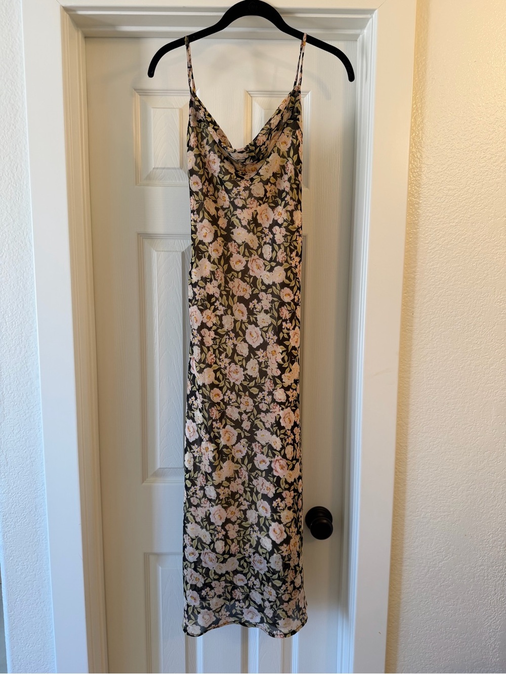 Audrey 3+1 Black Maxi Slip Dress with Pink Floral Print
